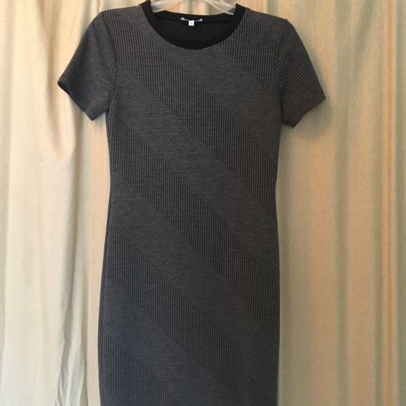 SOLD-Grey and black diagonal striped mini t-shirt dress - Picture 1 of 3